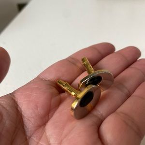 Vintage Enamel Button Totally Black gold new 2 pcs Pin Brooch Gold Tone